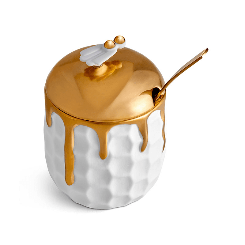 Beehive Honeypot, White & Gold