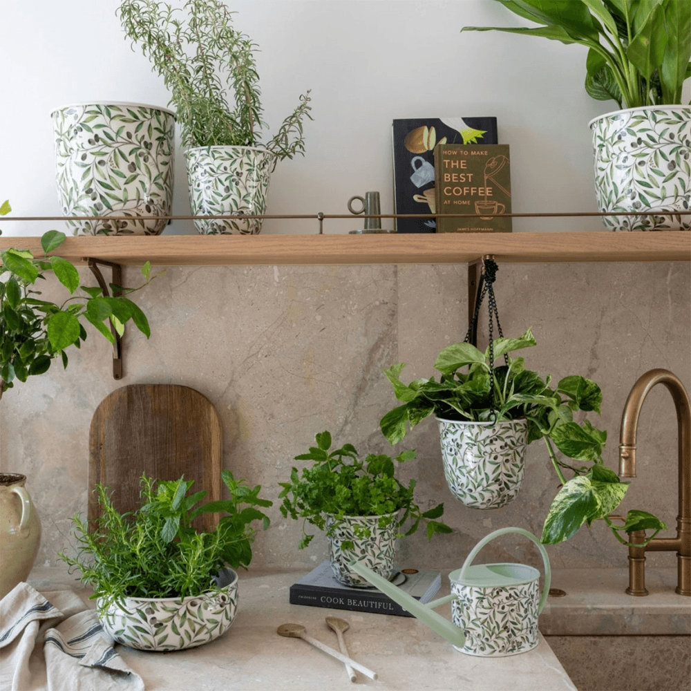 Maisie Set of 2 Vintage Metal Planters, Olive