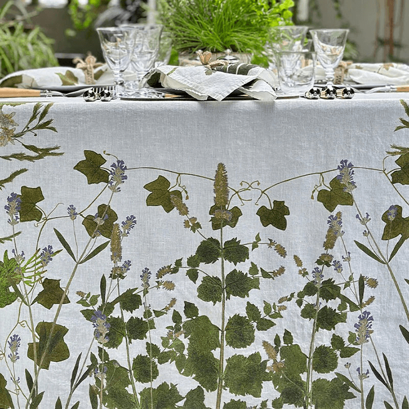 Herb Garden Linen Tablecloth, Green