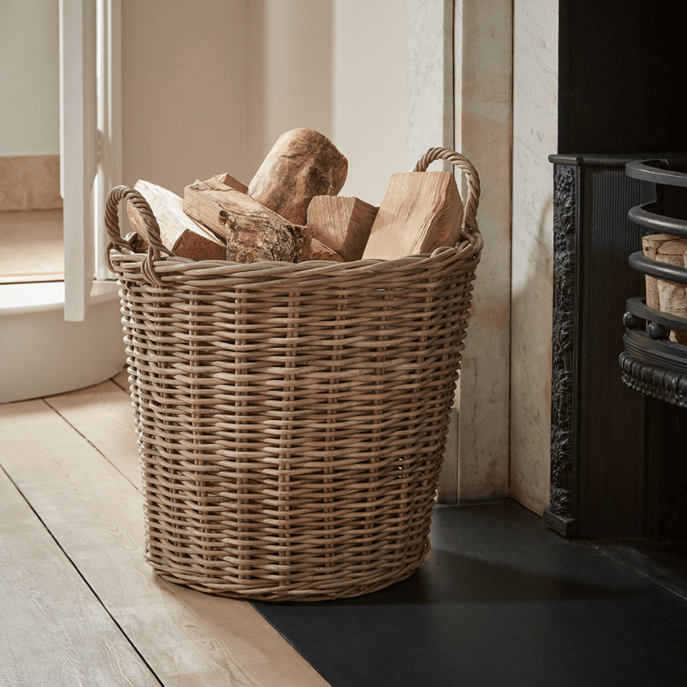 Rattan Round Log Basket, Natural