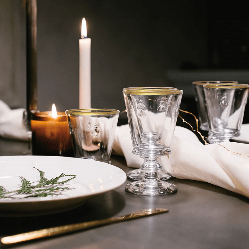 Bee Set of 4 Wine Glasses, Clear with Gold Rim