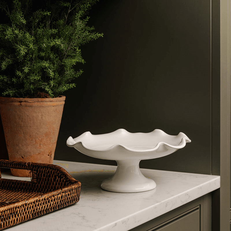 Claudia Ceramic Wavy Footed Stand, White