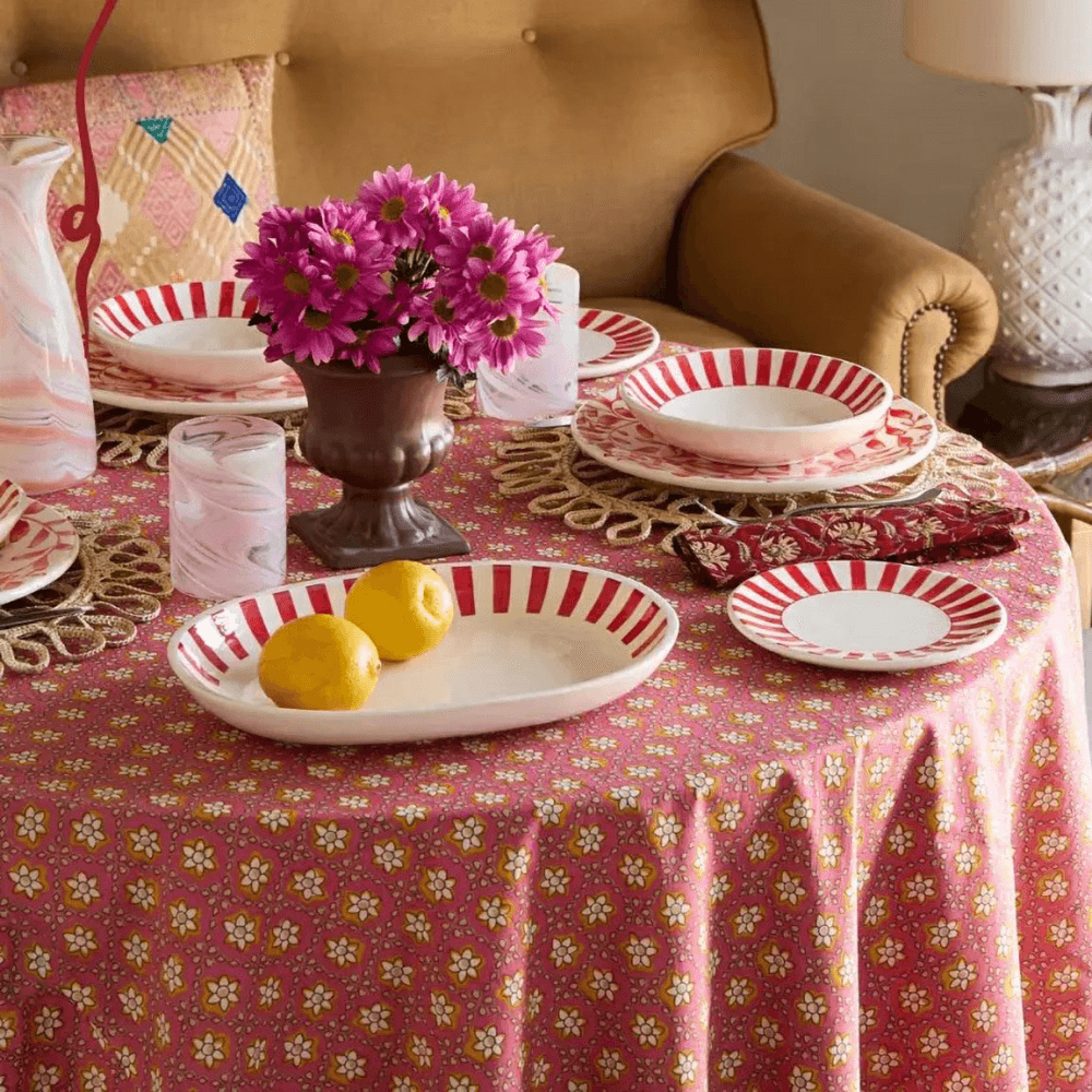 Stripes Small Oval Platter, Red