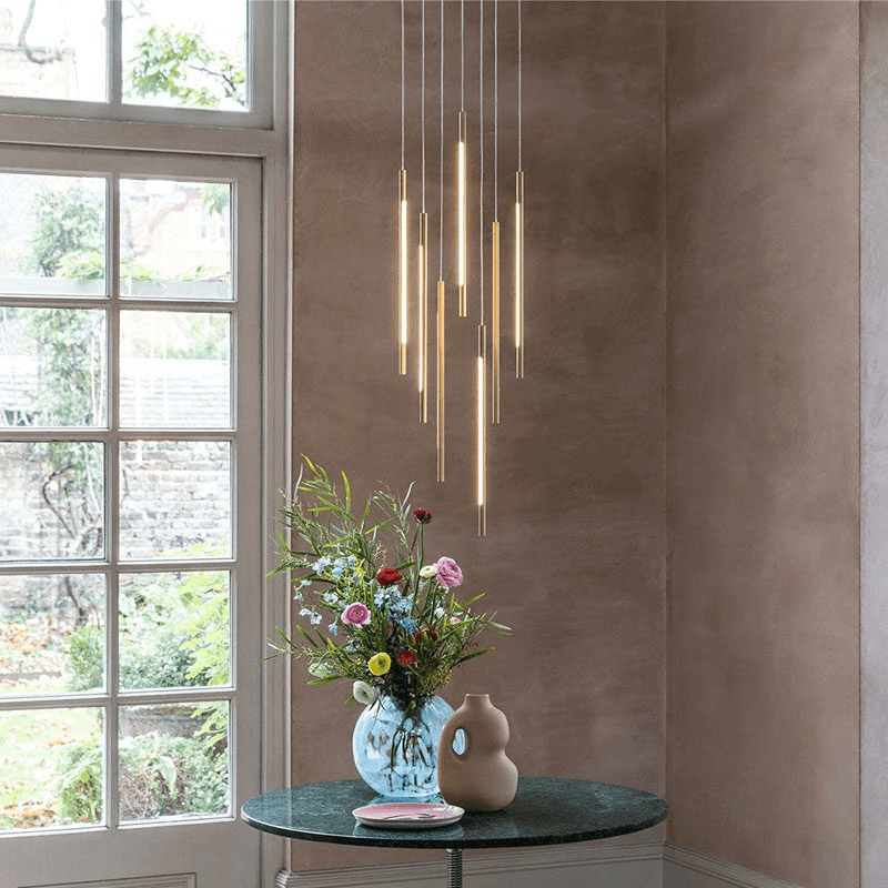 Saber Led 7 Light Cluster Pendant Chandelier, Gold