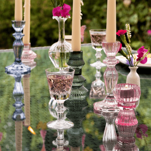 Image showing the Boho Glass Candle Holder, Pink product.