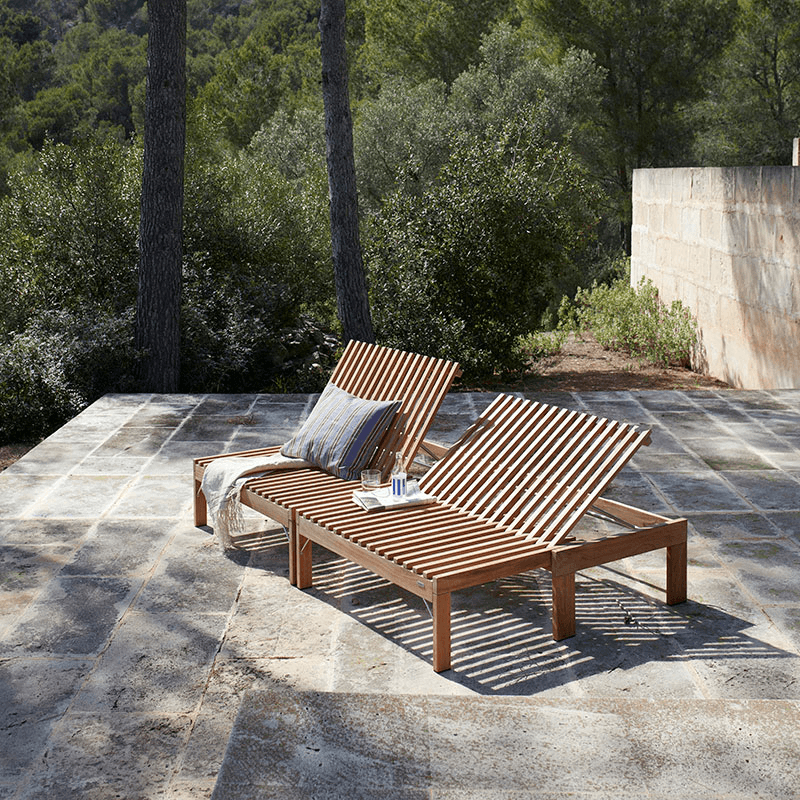 Riviera Lounger with table, Beige/Natural
