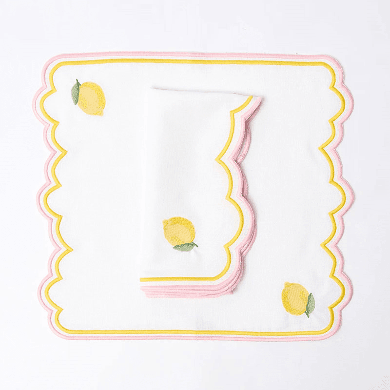 Lemon Set of 4 Placemats, Yellow & Pink