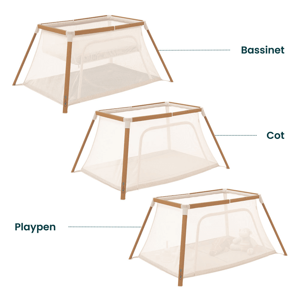 CoZee Go Travel Cot, Scandinavian Walnut/Ecru