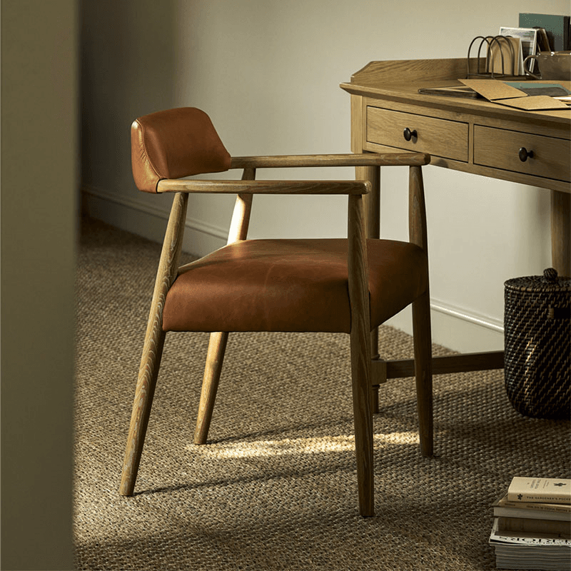 Rowden Leather Dining Chair, Ash Wood