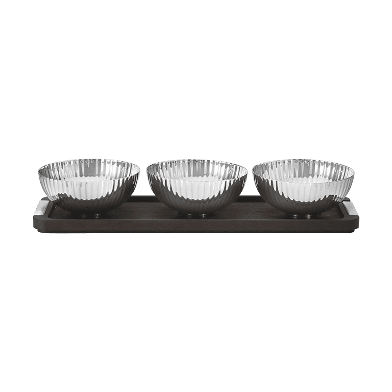 Bernadotte Set of 3 Bowls with Wooden Stand, Stainless Steel