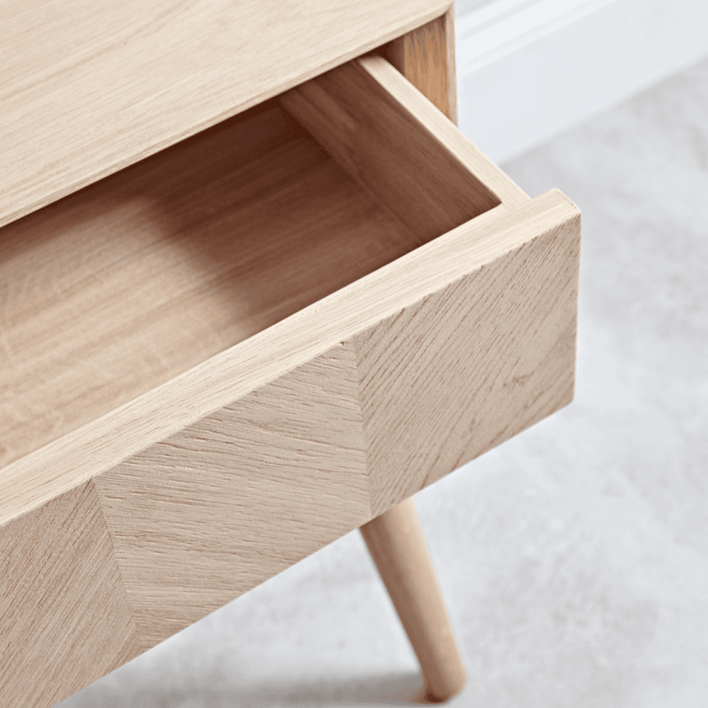 Chevron Oak Bedside Table, Natural