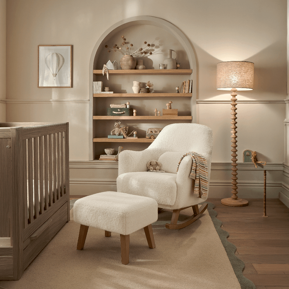 Penrose Nursing Chair & Footstool, Off White Boucle
