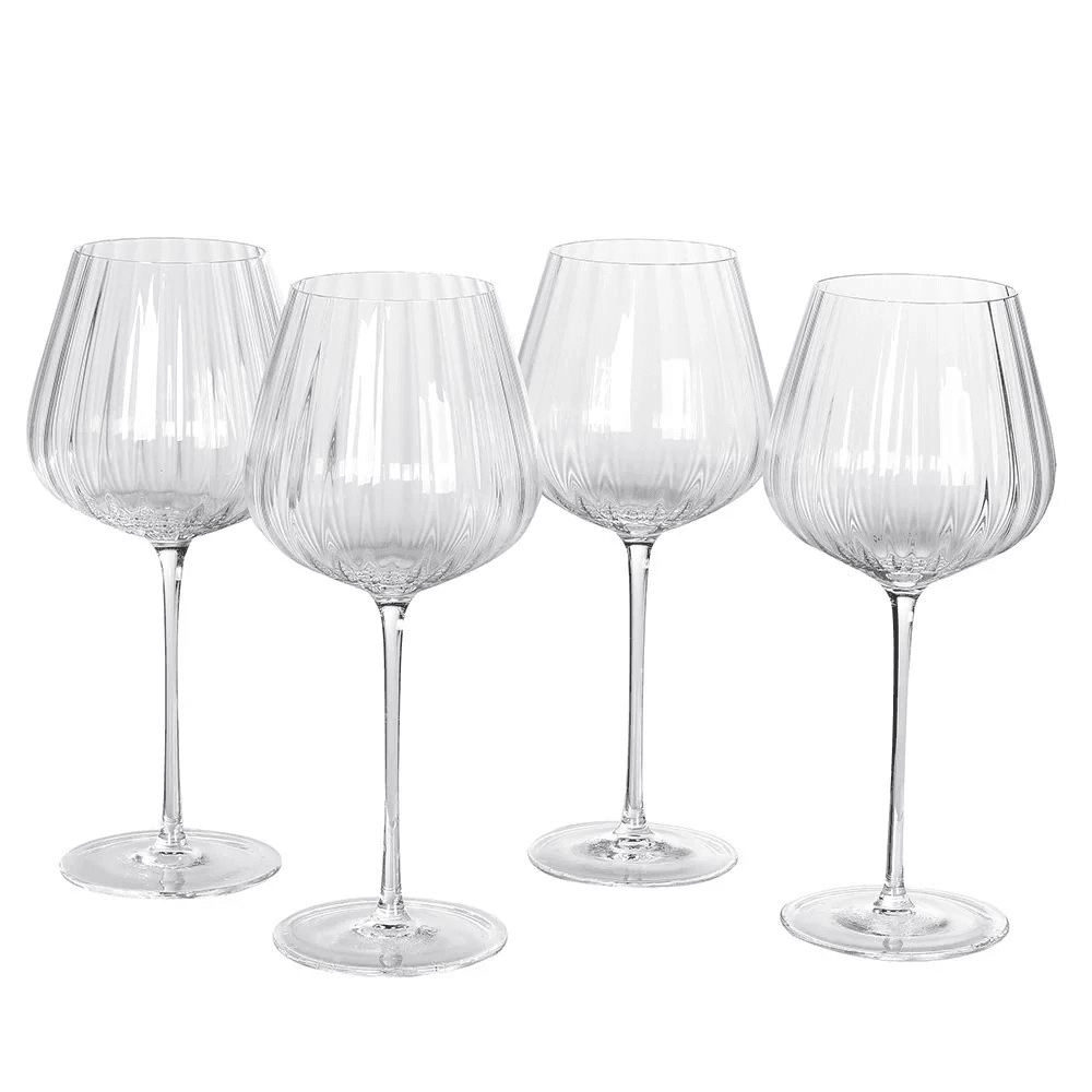 Ribbed Set of 4 Red Wine Glasses, Clear