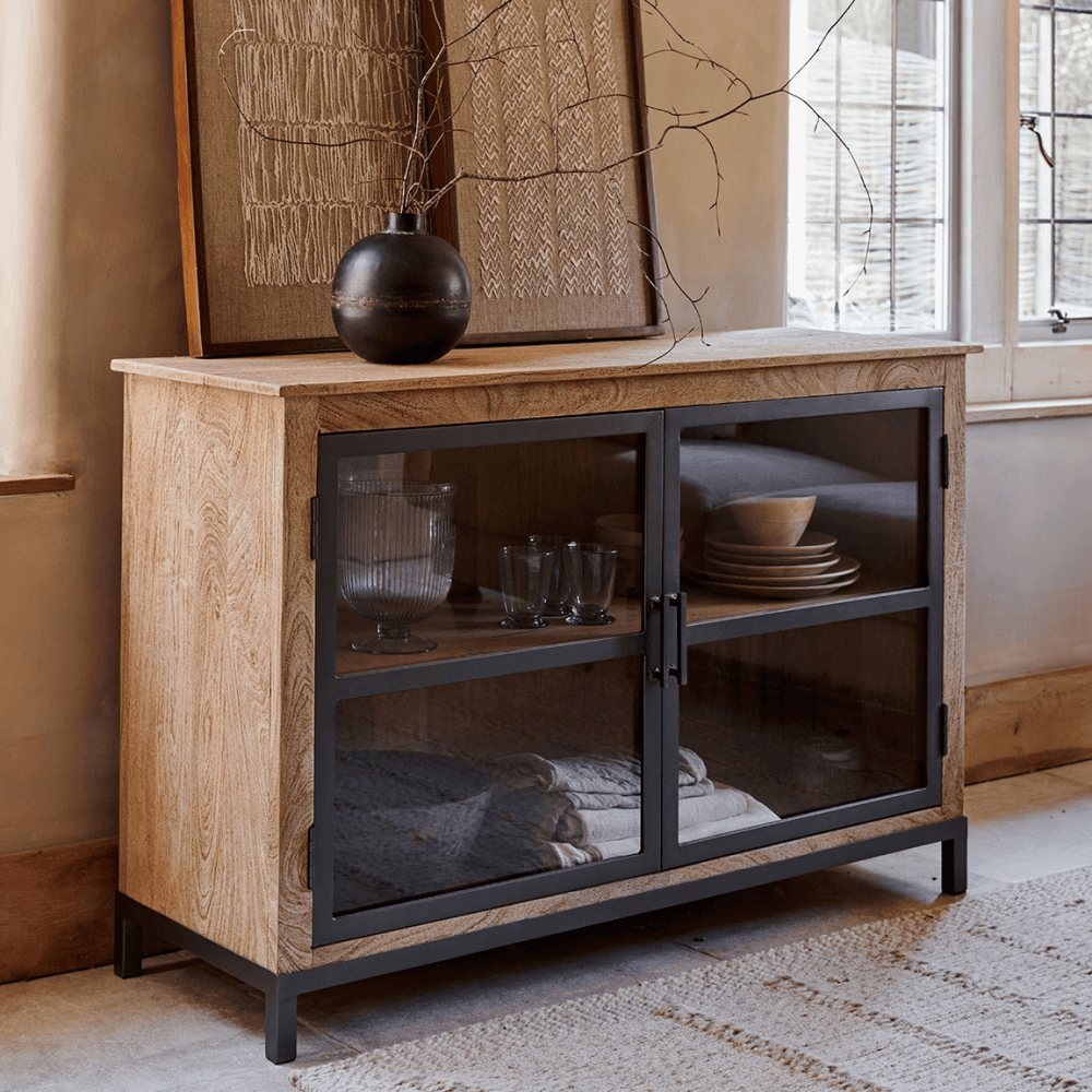 Nivri Mango Wood & Iron Sideboard, Black