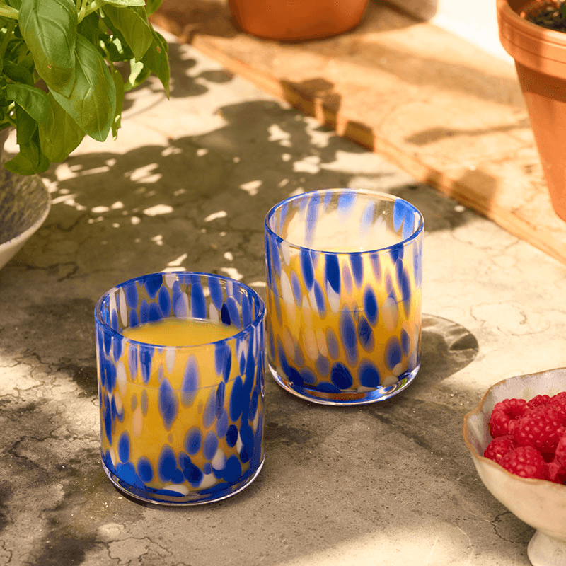 Tortoise Shell Set of 2 Tumbler Glass, Blue