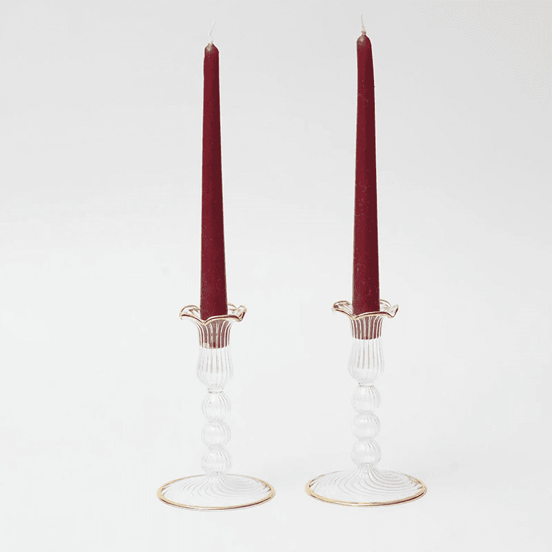 Rimmed Pompom Set of 2 Candlesticks