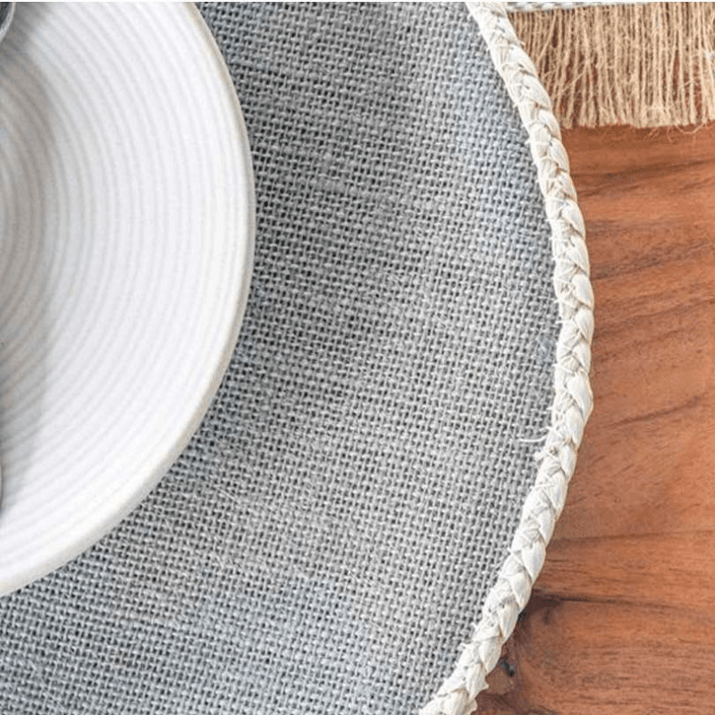 Jute Set of 4 Round Placemats, Grey