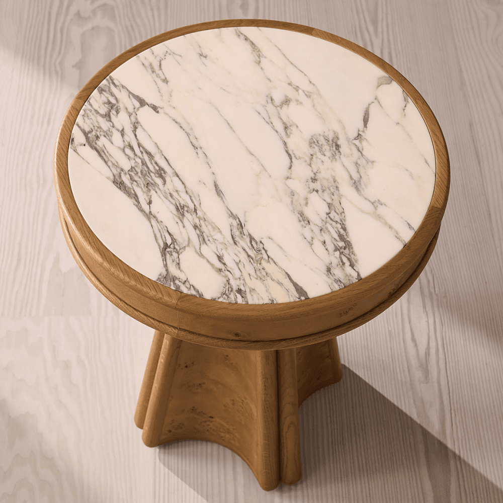 Astoria Astoria Side Table, Mappa Burl & Arabescato Marble
