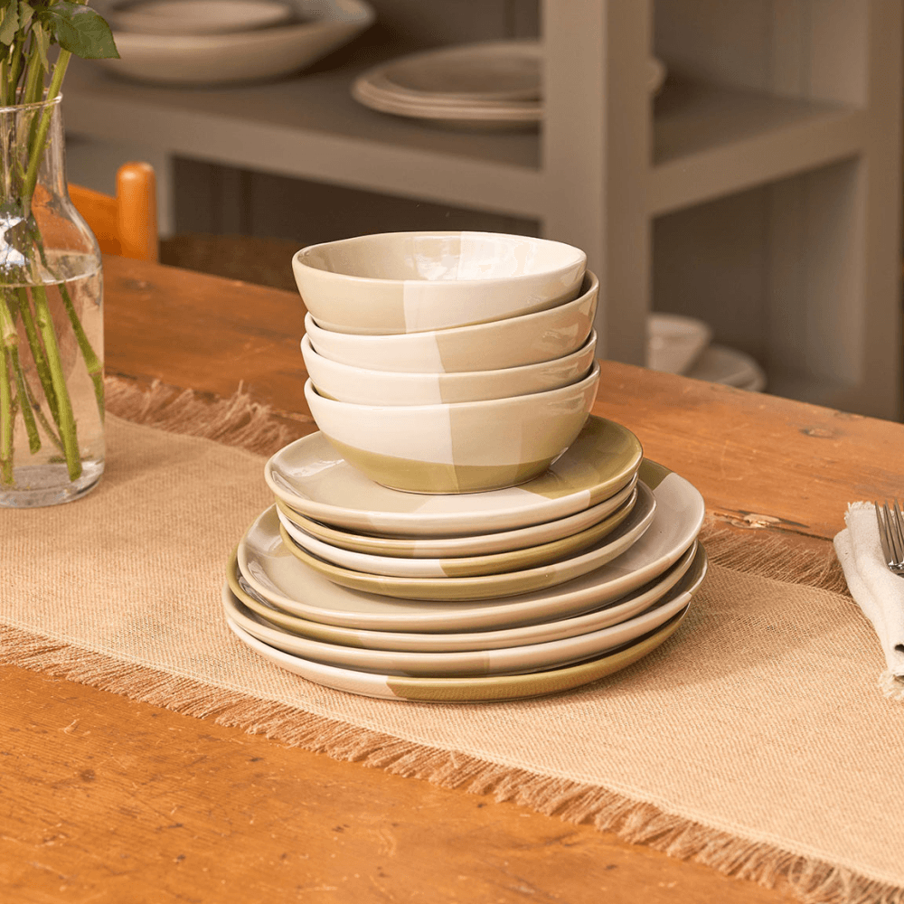 Cross Glaze 12 Piece Dinner Set, Green