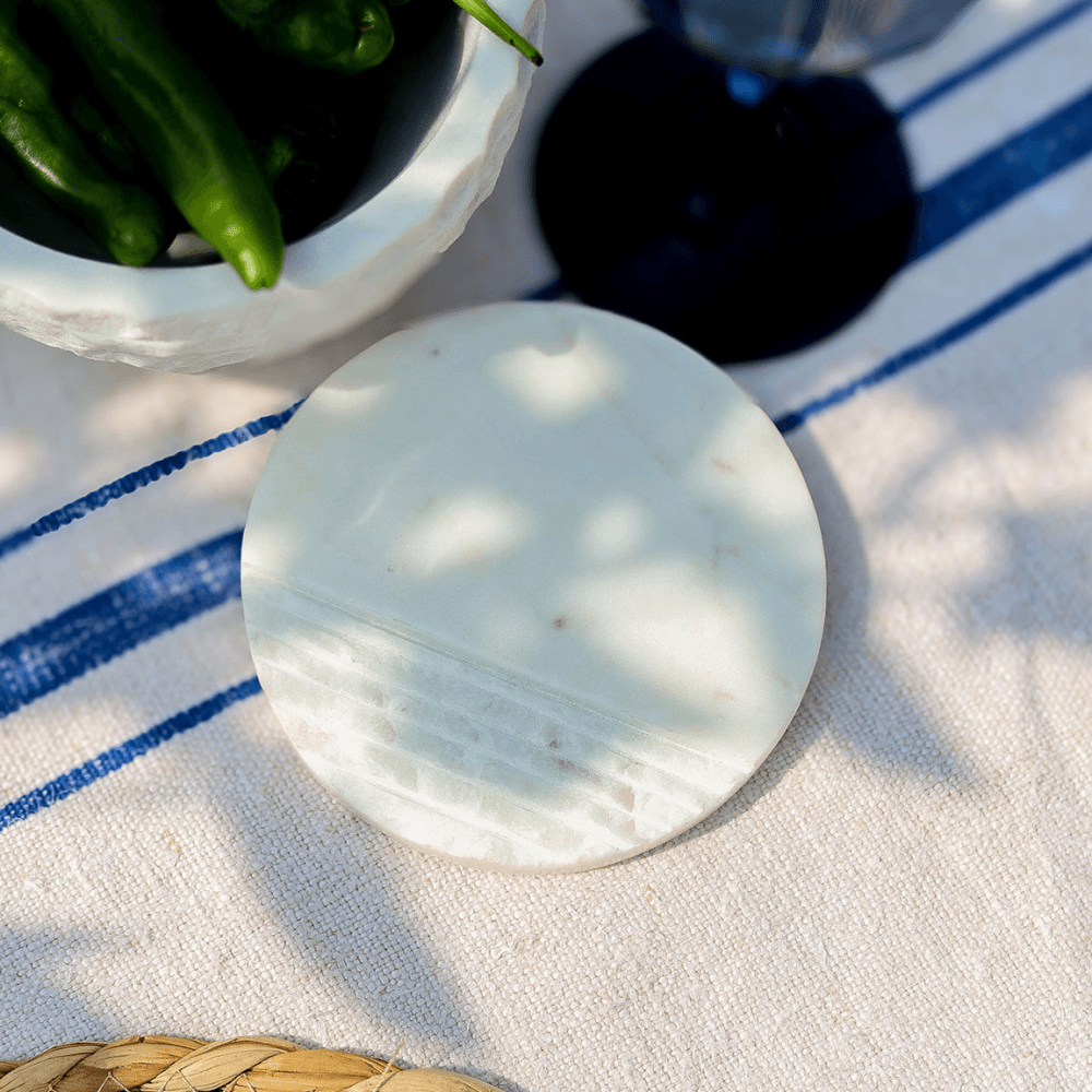 Chisselled Marble Set of 4 Coasters, White
