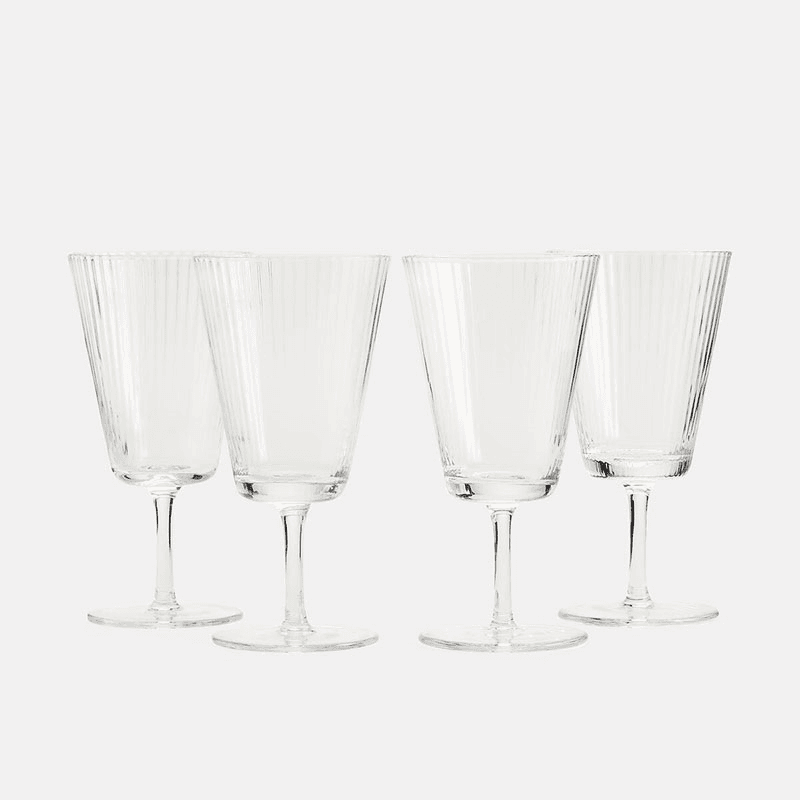 Fluted Set of 4 Wine Glasses, Clear