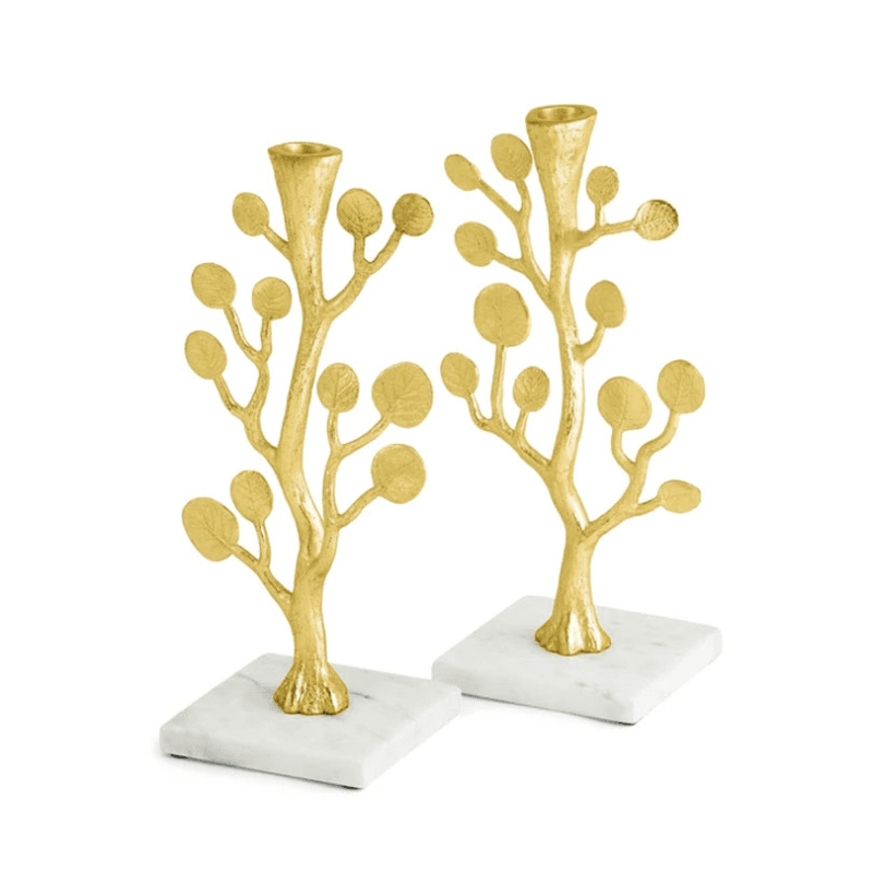 Botanical Leaf Set of 2 Candle Holders, Nickeplate
