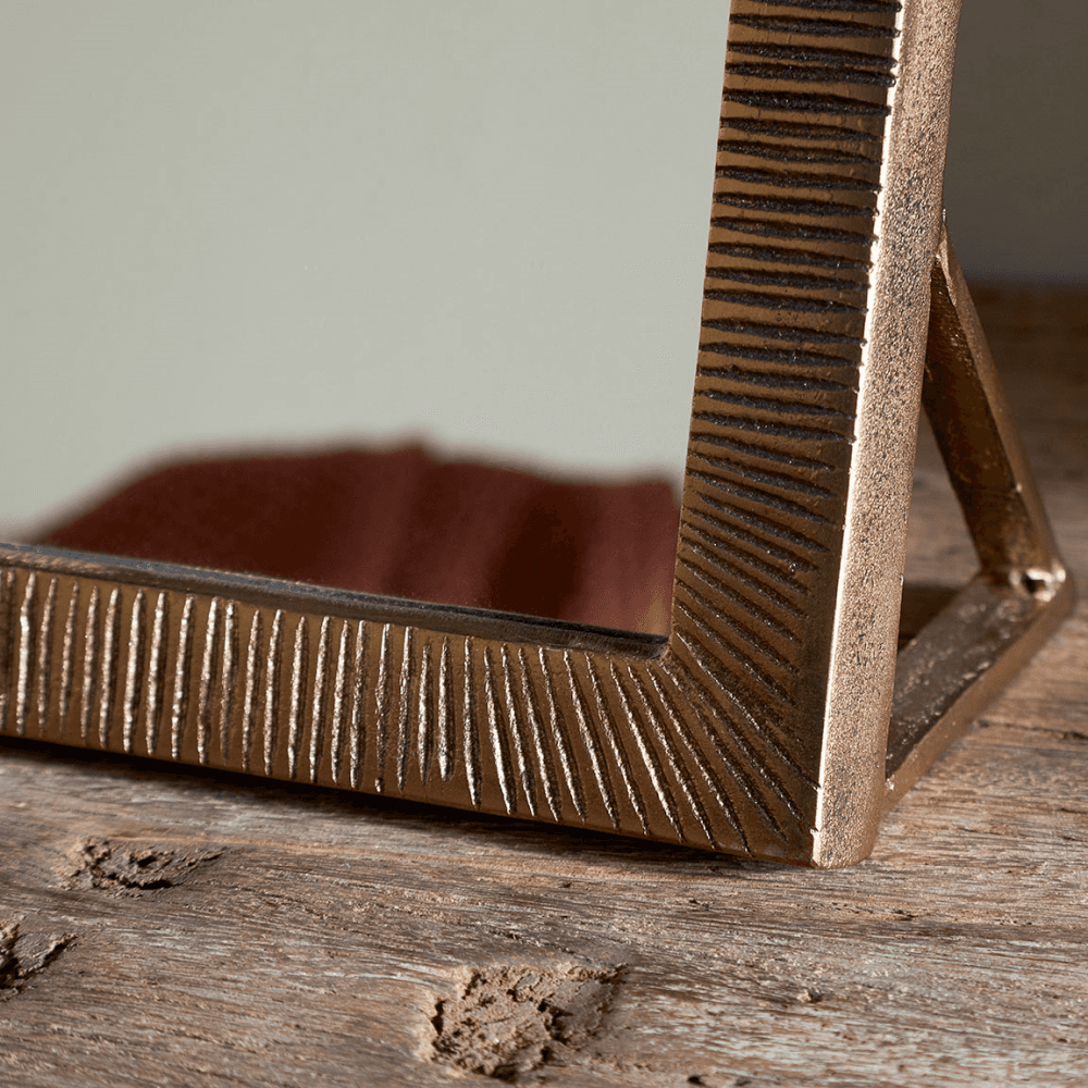 Baja Standing Mirror, Antique Brass