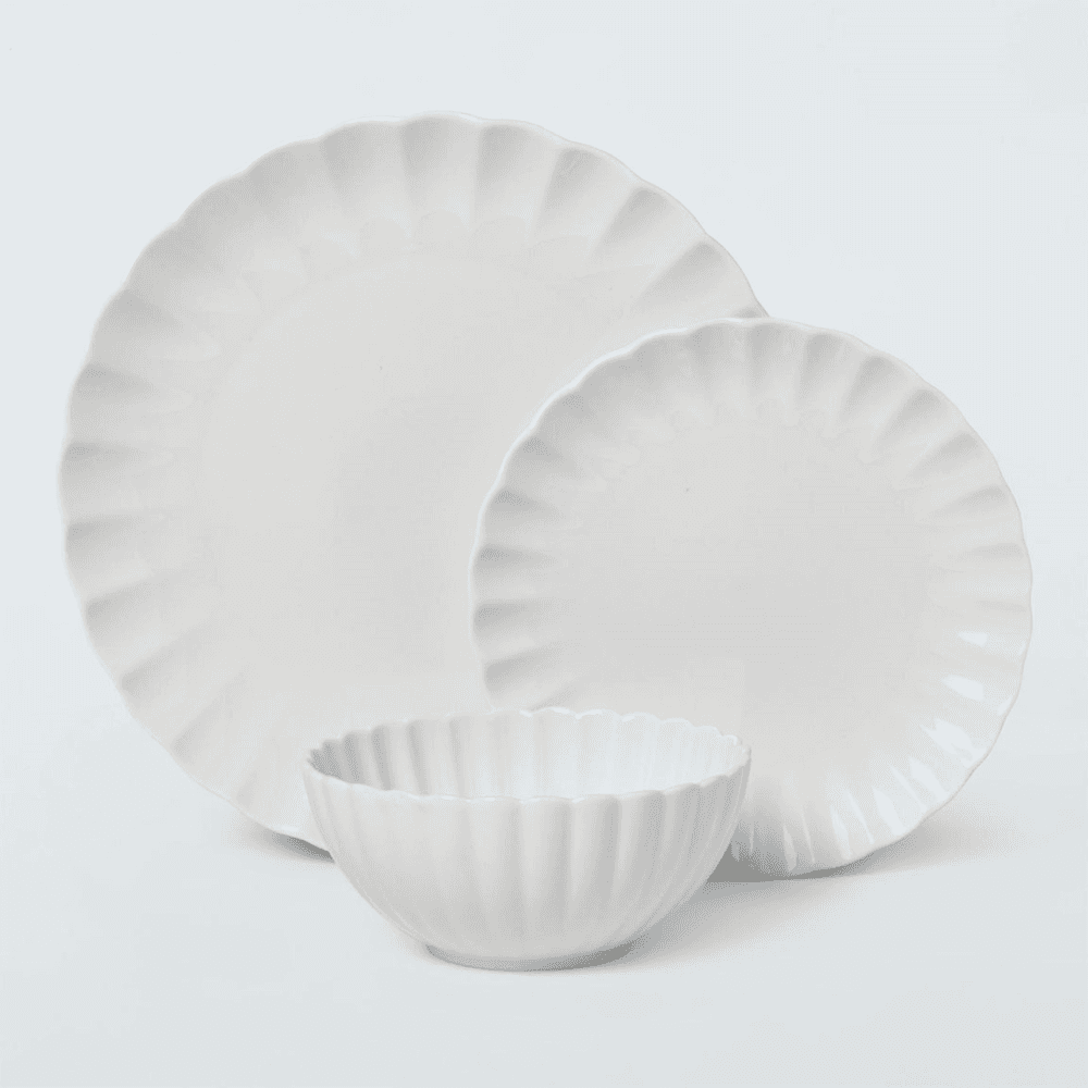Scalloped 12 Piece Dinnerware Set, White