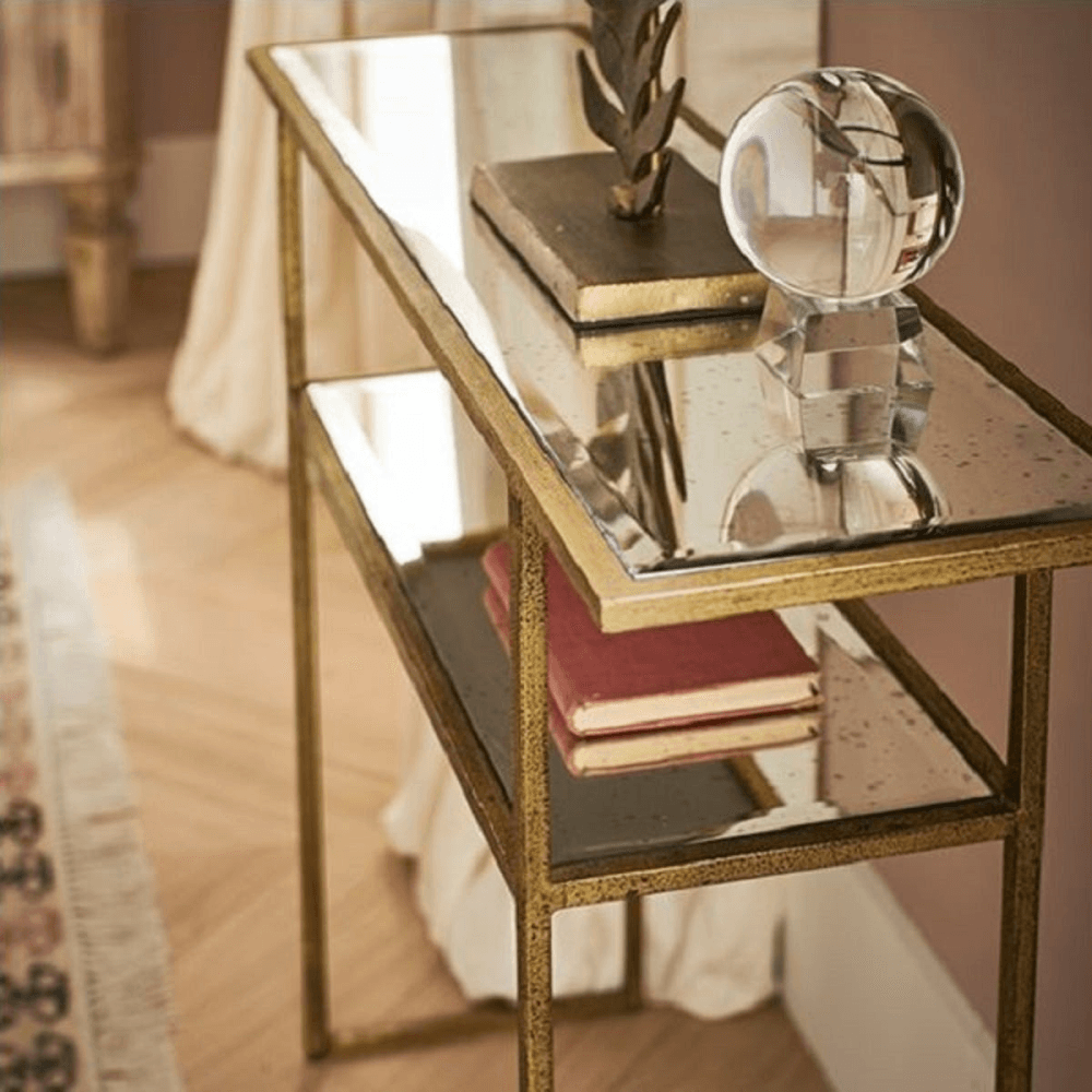 Merle Console table, Antiqued Glass