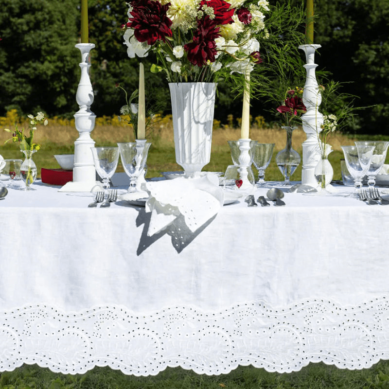 Broderie Anglaise Linen Tablecloth, White