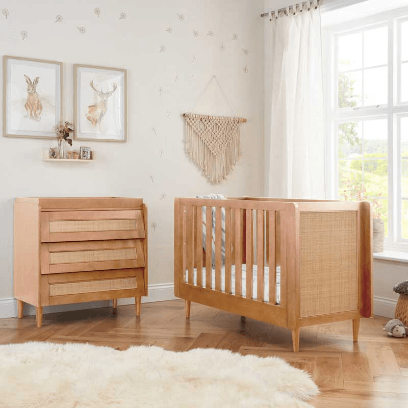 Japandi 2 Piece Nursery Set, Light Oak Rattan