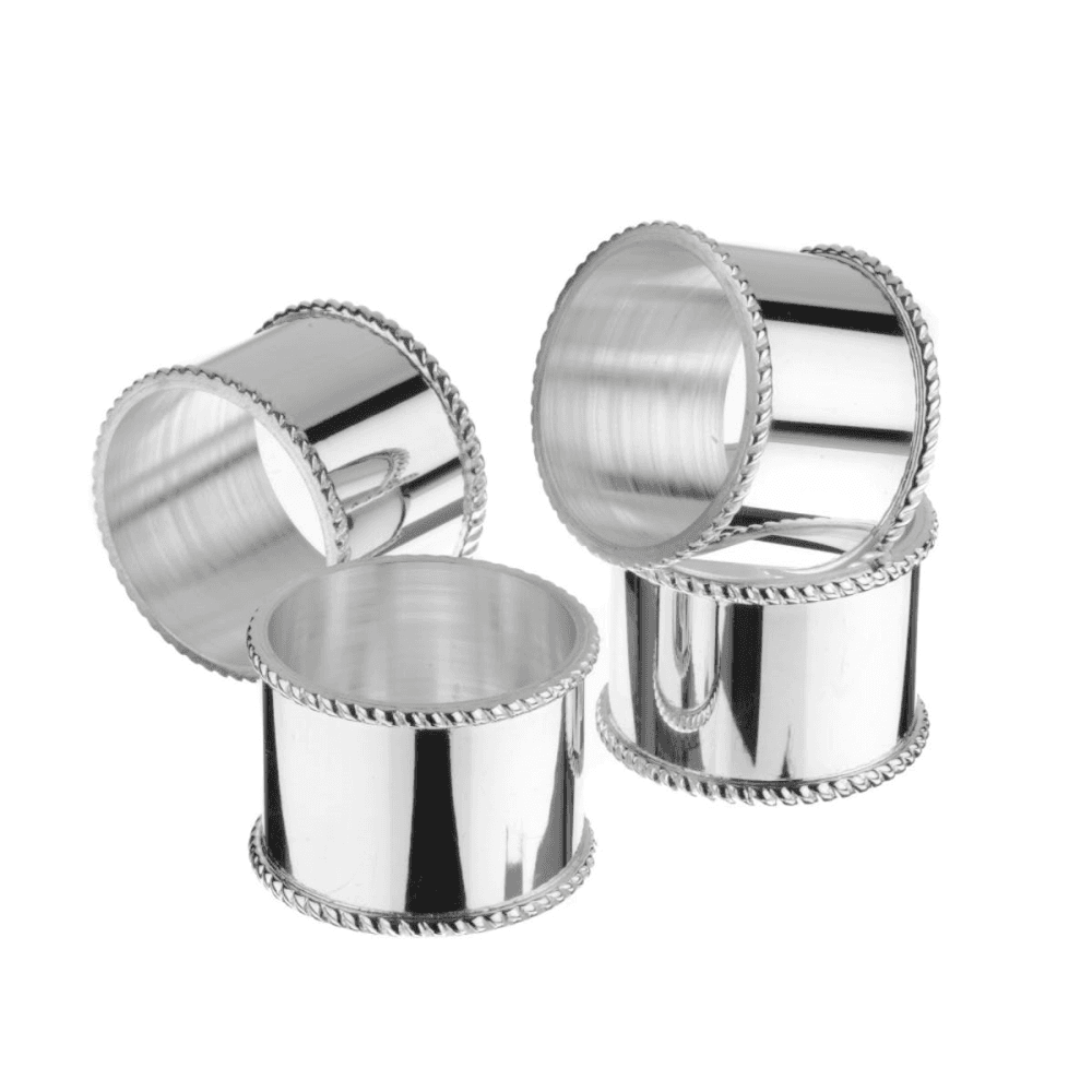 Bead Set of 4 Mounted Napkin Rings, 25 Year Silver Plate