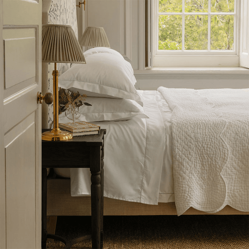 Nina Scalloped Quilted Cotton Bedspread, White