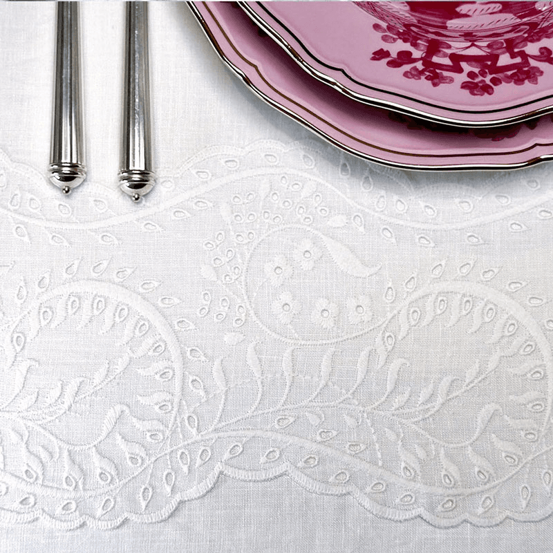 Broderie Anglaise Linen Tablecloth, White