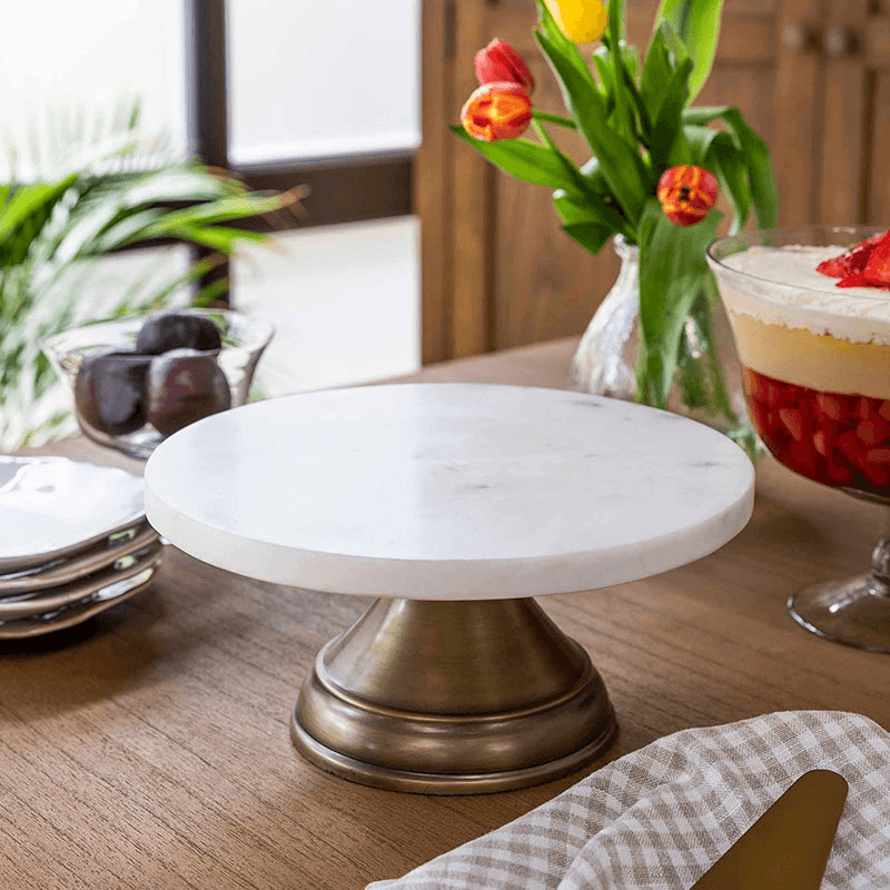 Brompton Marble Cake Stand, Antique Brass Finish