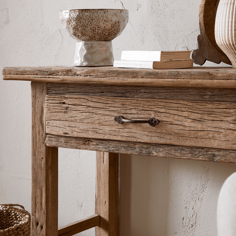 Ibo Reclaimed Wood 1 Drawer Console Table, Natural