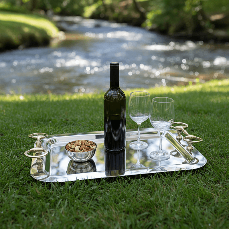 Equestrian Tray, Silver & Gold