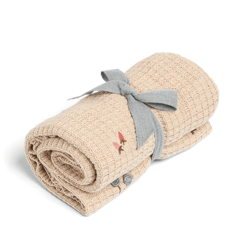 Berry Frill Knitted Blanket, Natural