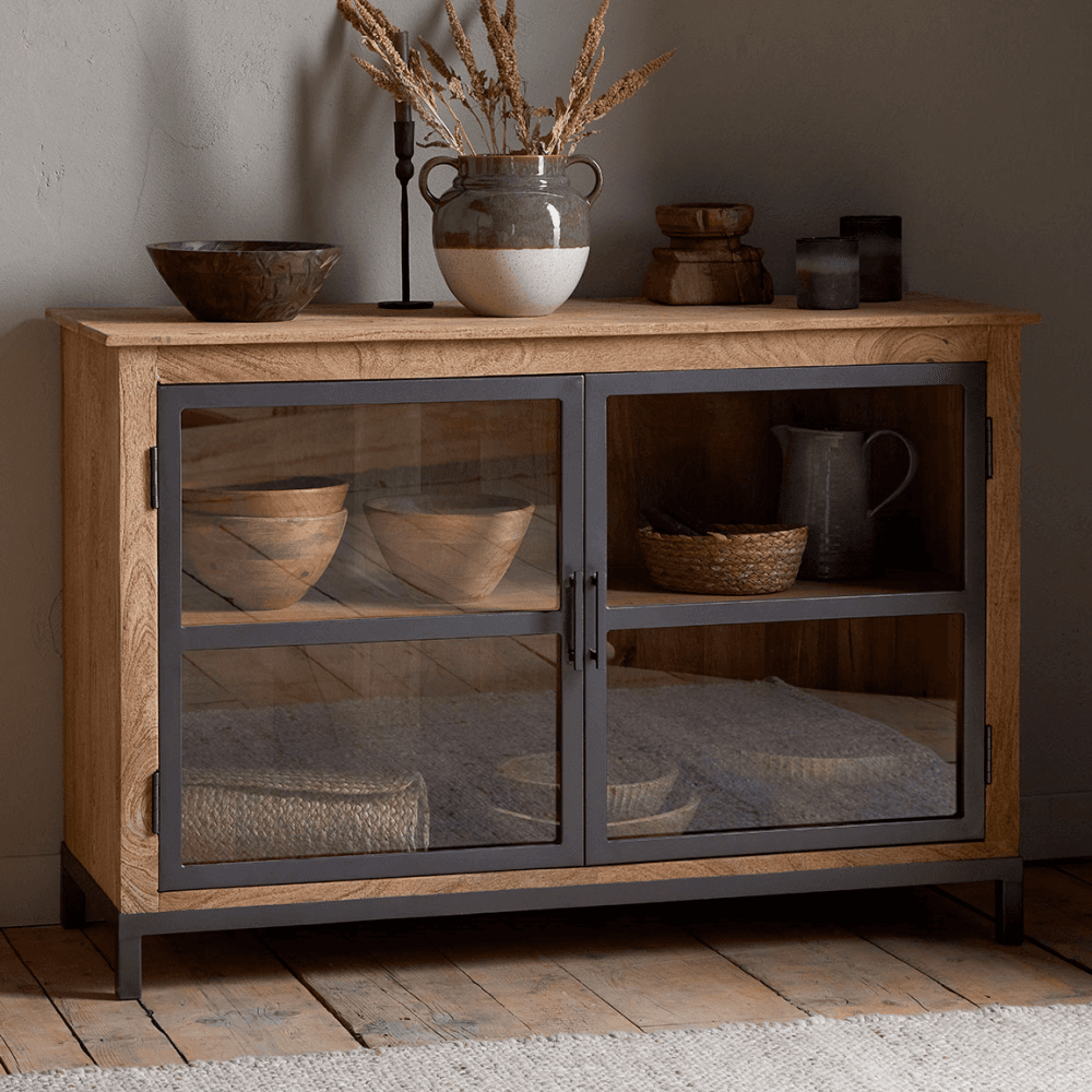 Nivri Mango Wood & Iron Sideboard, Black