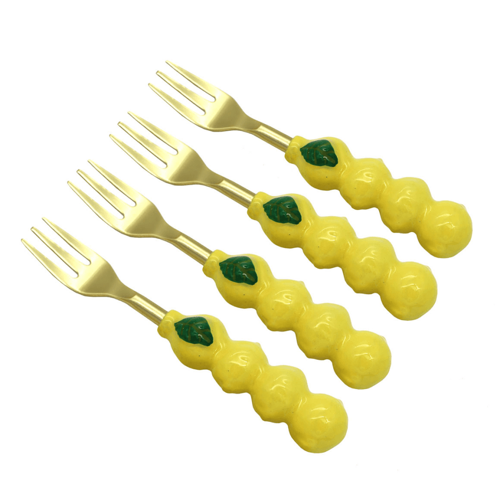 Lemon Set of 4 Cake Forks, Yellow