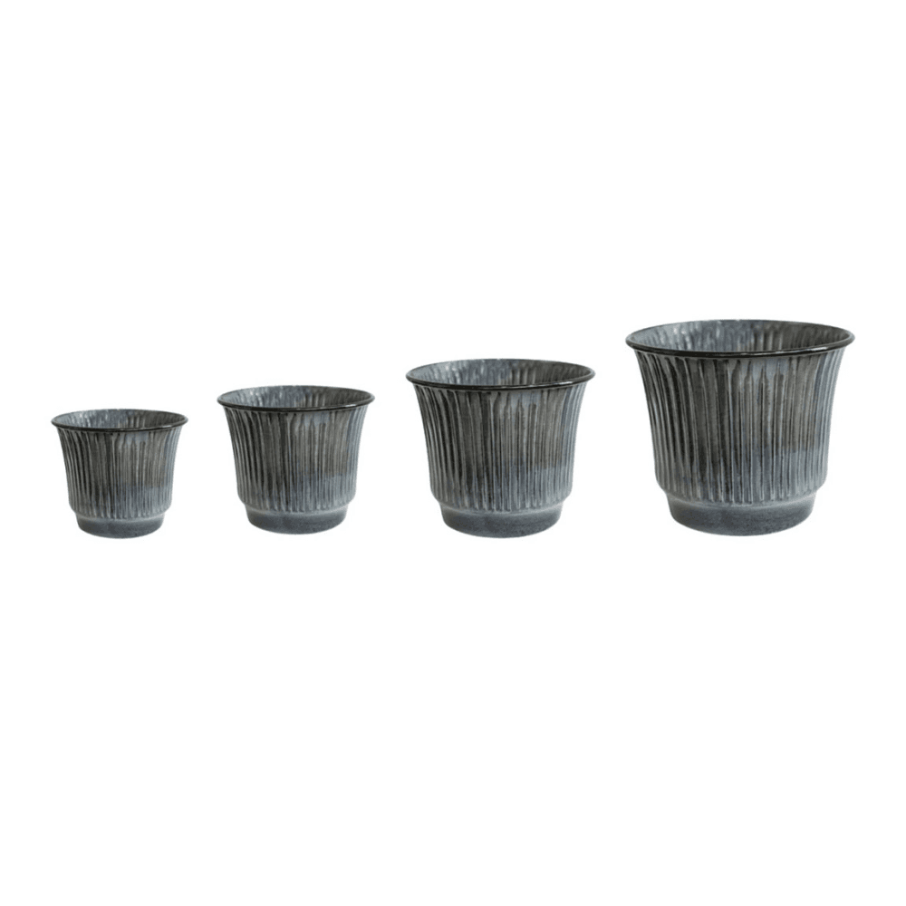 Jasper Set of 4 Metal Ribbed Tapered Planter