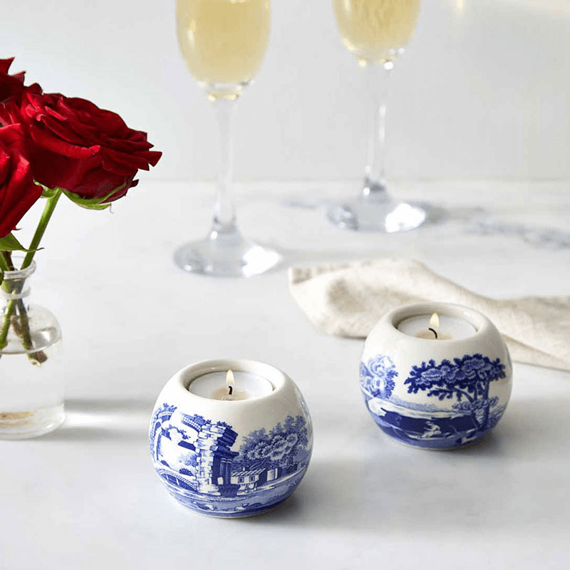 Blue Italian Set of 2 Tealight Holders, Blue