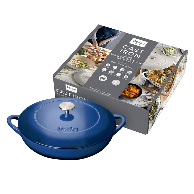Cast Iron Shallow Casserole Dish, Cobalt Blue