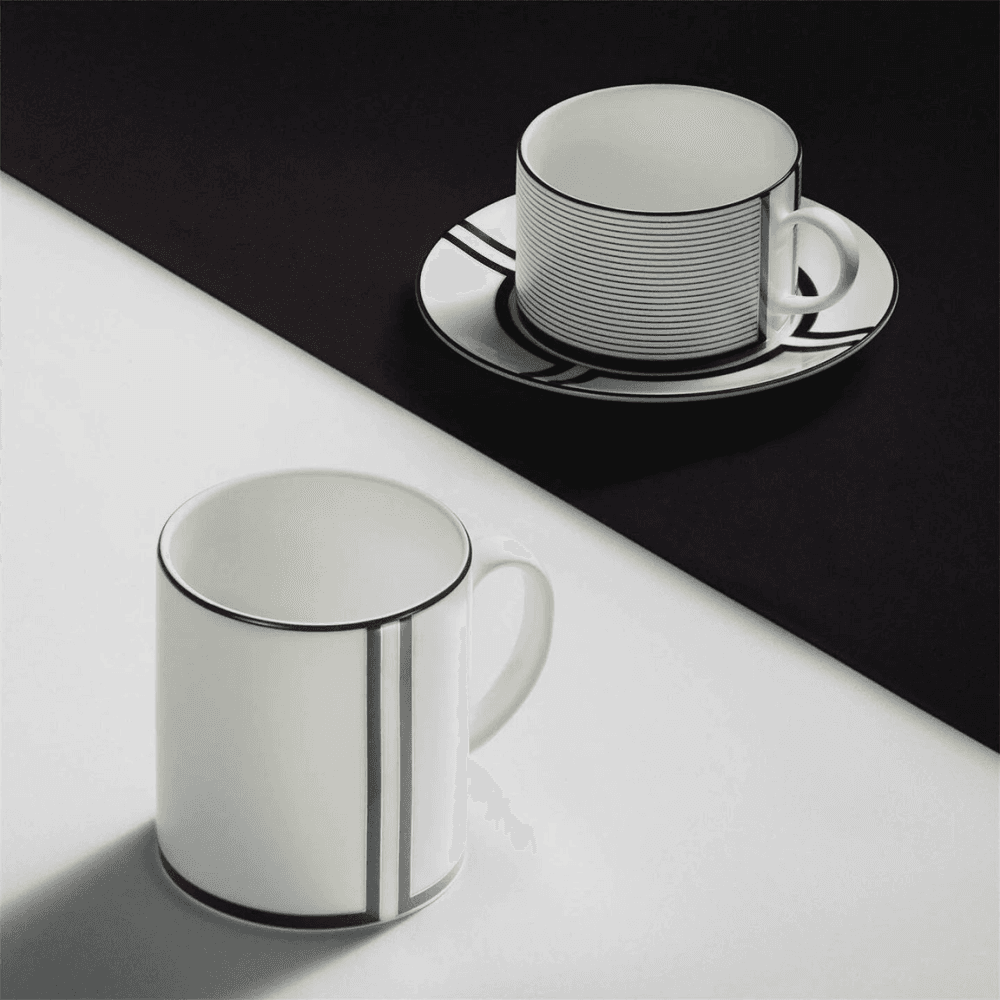 Luxe Graphite Teacup & Saucer V2, Black & White