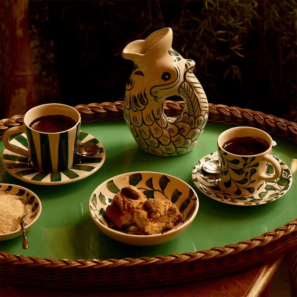 Stripes Set of 4 Espresso Cup & Saucer, Green