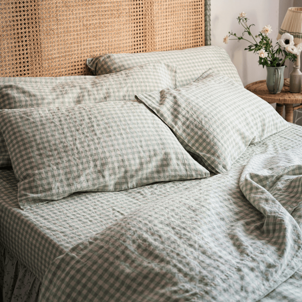 Gingham Pair of Pillowcases, Sage Green