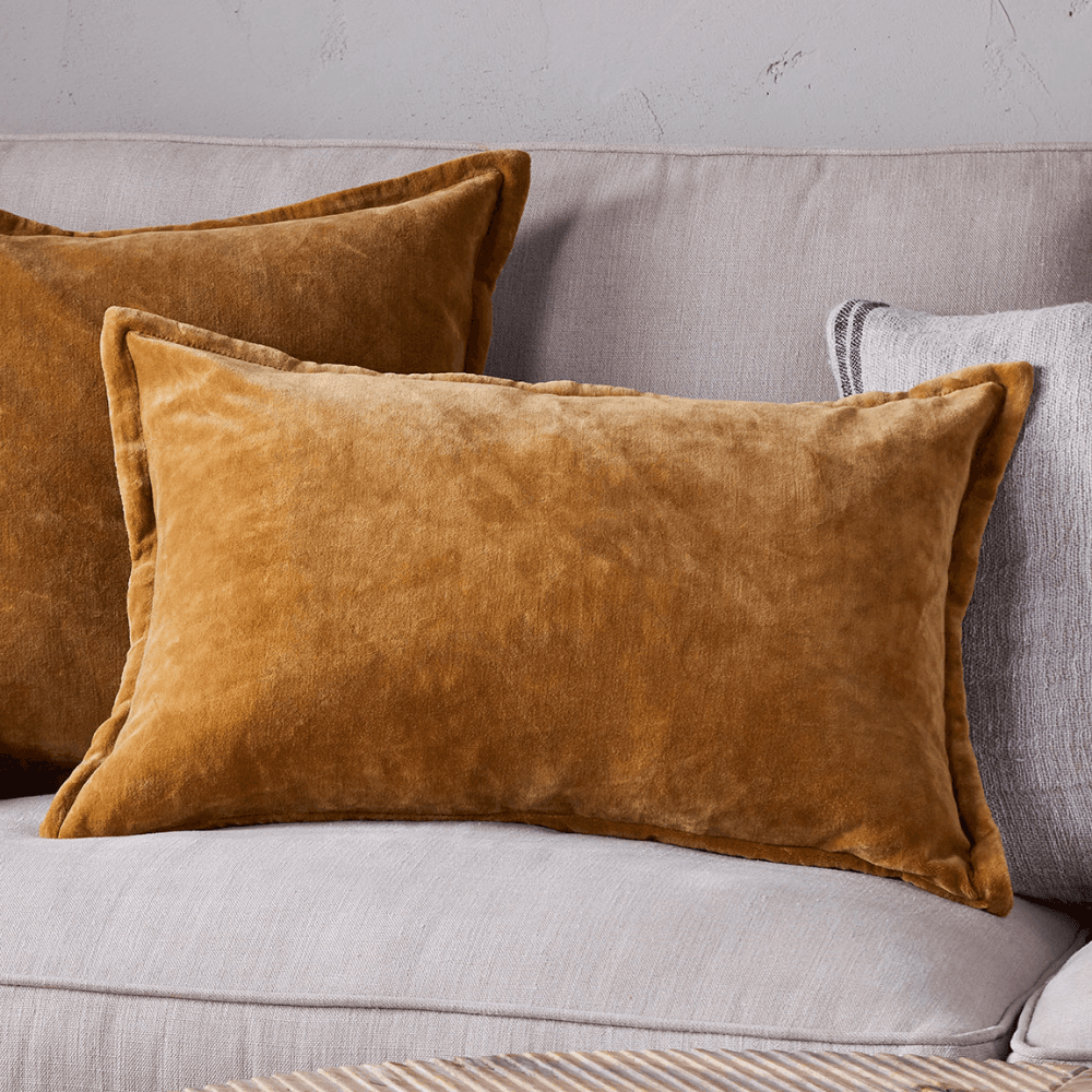 Sela Velvet Cushion Cover, Ochre