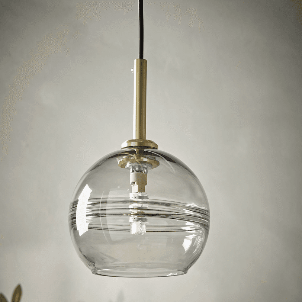 Smoked Ribbed Glass Pendant, Grey