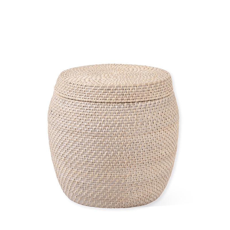 Wittering Rattan Side Table With Removable Lid, White