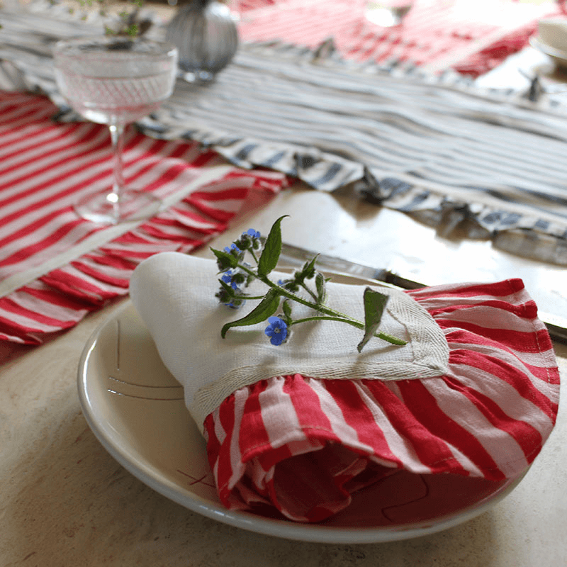 Candy Stripe Set of 2 Napkins, Cherry Red